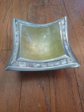 Vtg Julia Knight Classic Trinket Tray/ Bowl 6.5" Mother of Pearl Inlay & Enamel